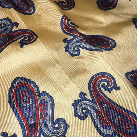 Silk Scarf Made in Italy Yellow with Blue Paisley 30x30 - Picture 9 of 9